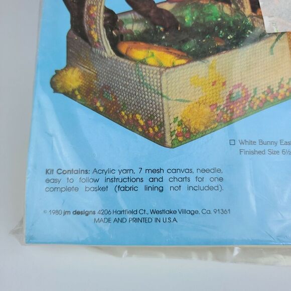 Vintage 1980 JM Designs Yarn Easter Basket Craft Kit Yellow bunny - Picture 4 of 5